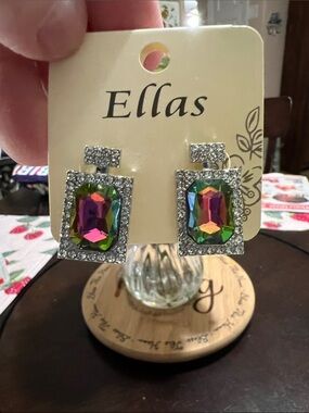 New Ella Iridescent Multicolor Crystal Drop Earrings